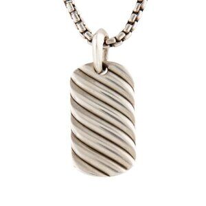 DAVID YURMAN STERLING SILVER 925 SCULPTED CABLE DOG TAG PENDANT NECKLACE